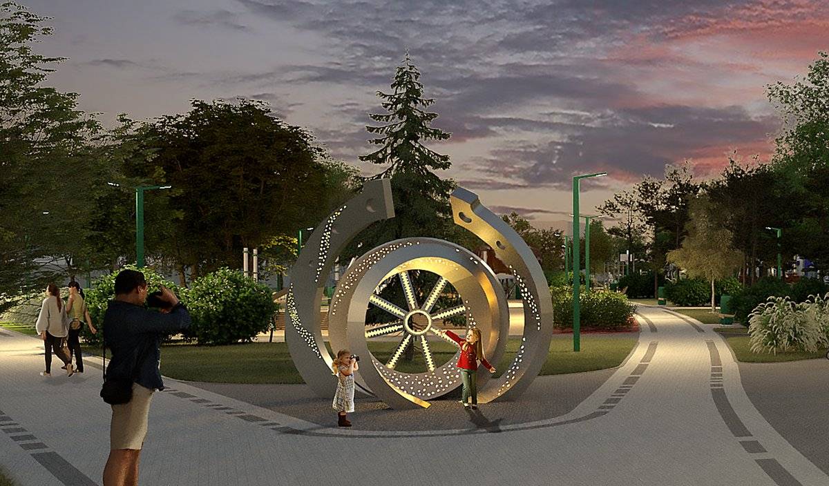 На входе в сквер предлагается установить арт-объект в форме колеса.