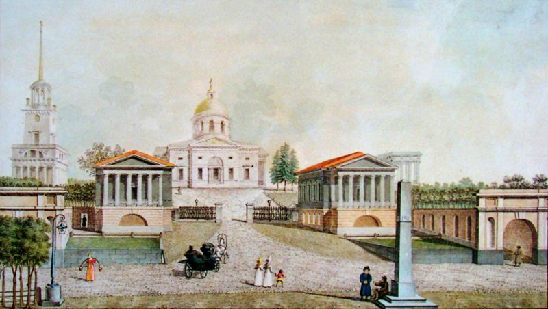 Вид Площади у Гошпиталя 1822 г. Рисовал на камне архитектор И. Семенов.