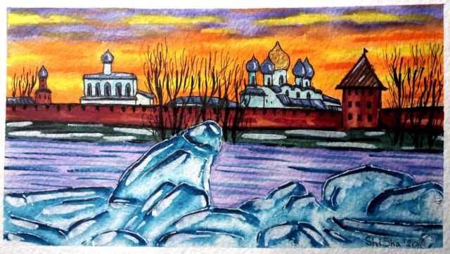 Антон Алексеев предпочитает рисовать открытки не с натуры, а по фото: зимой это особенно удобно — руки не мёрзнут на холоде