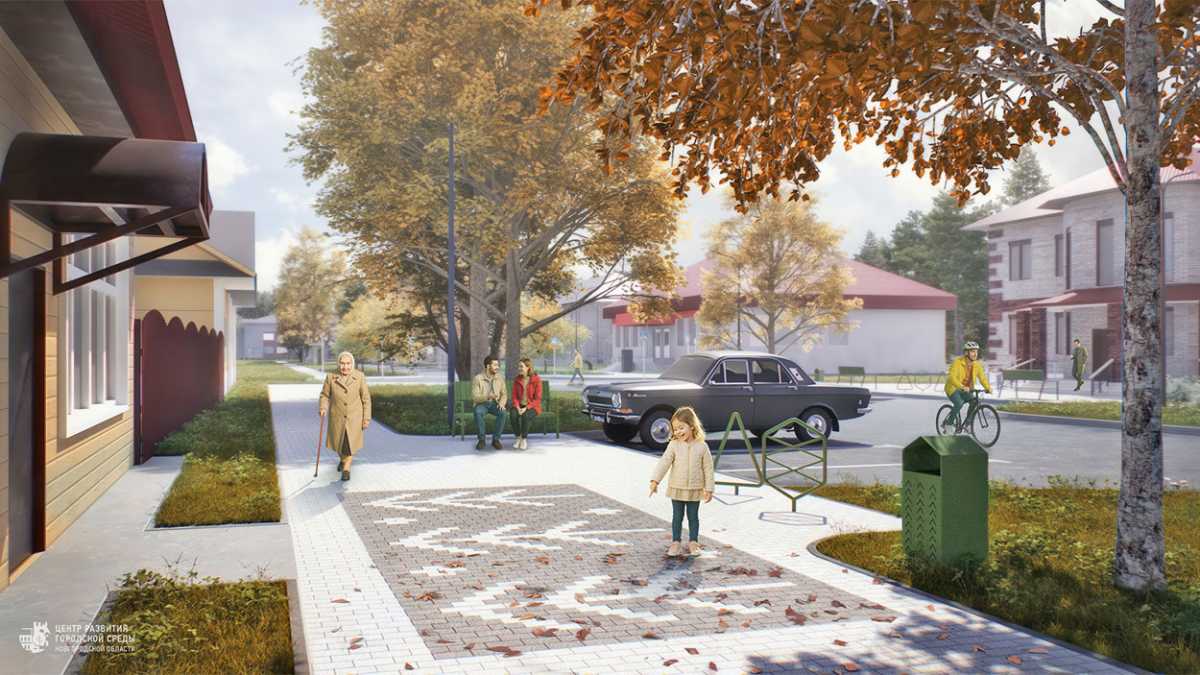 Напоминанием о лесных богатствах хвойнинских краёв станут ели на тротуаре. Визуализация проекта Цент