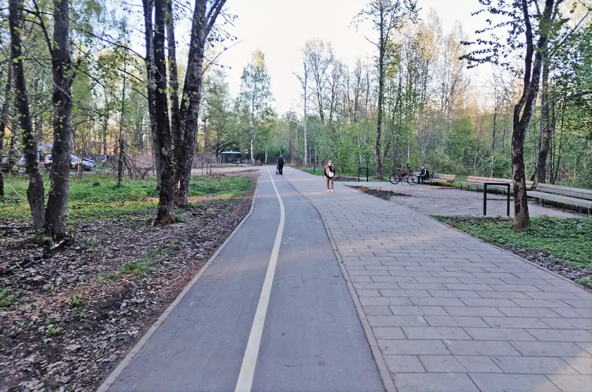 В парке «Деревяницкая роща» во время благоустройства построили тротуары, велодорожку, установили игровую площадку и освещение.