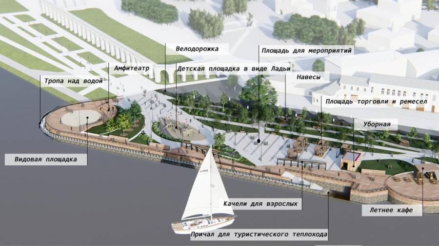 Готовность участка набережной у гостиницы «Россия» в Великом Новгороде составляет 25%