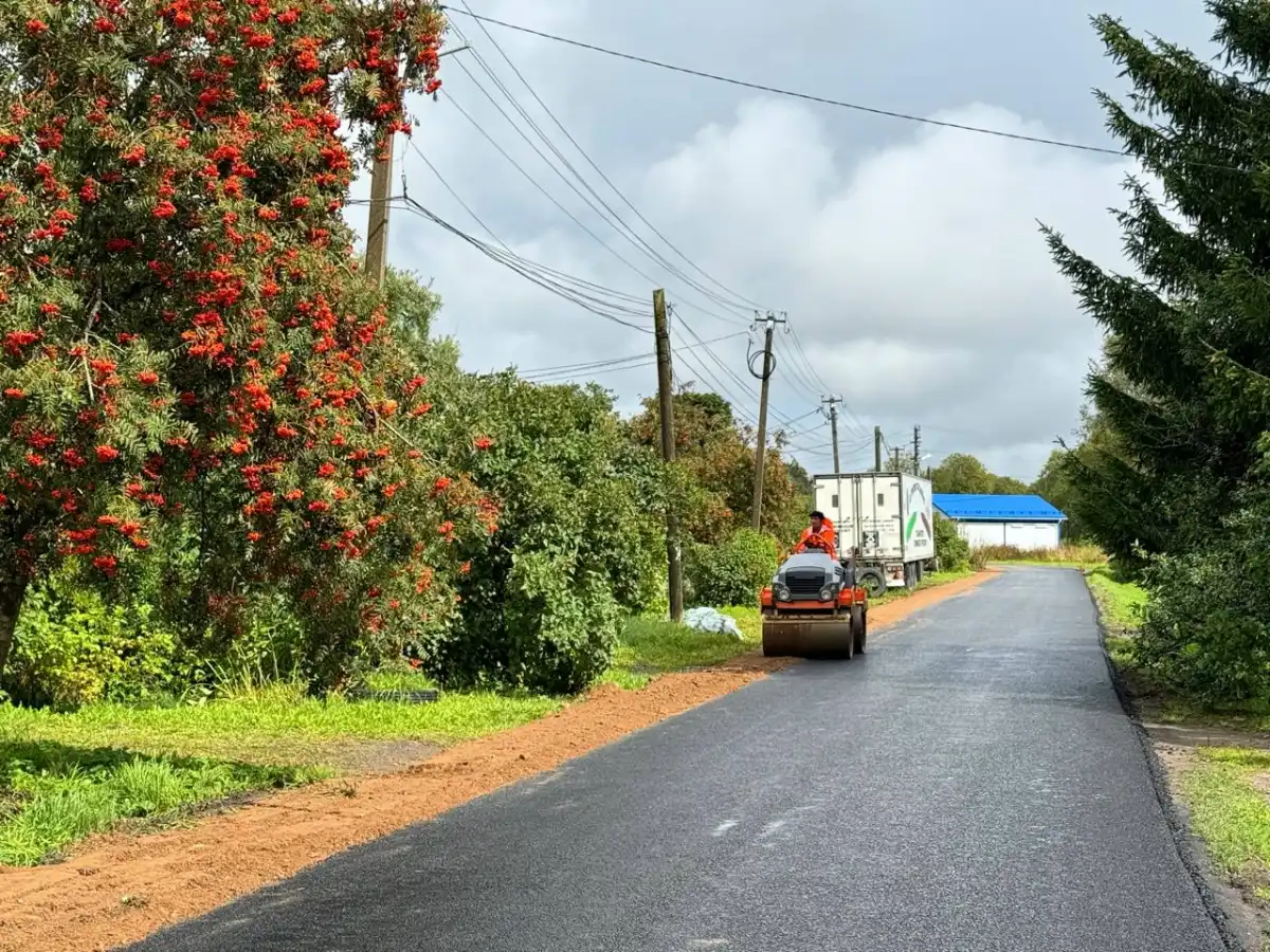На участке дороги Мясной Бор – Захарьино восстановили асфальтобетонное покрытие.