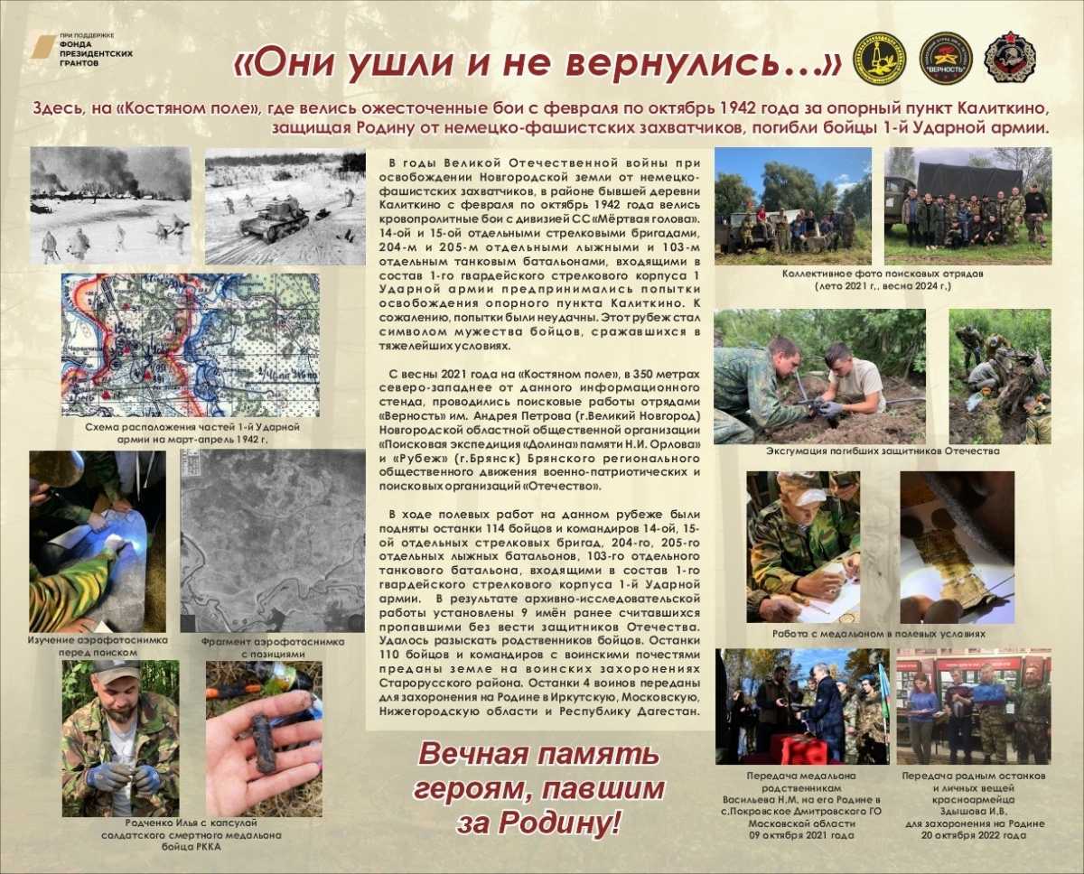 С февраля по октябрь 1942 года красноармейцы вели у Калиткина кровопролитные бои с дивизией СС «Мёртвая голова».