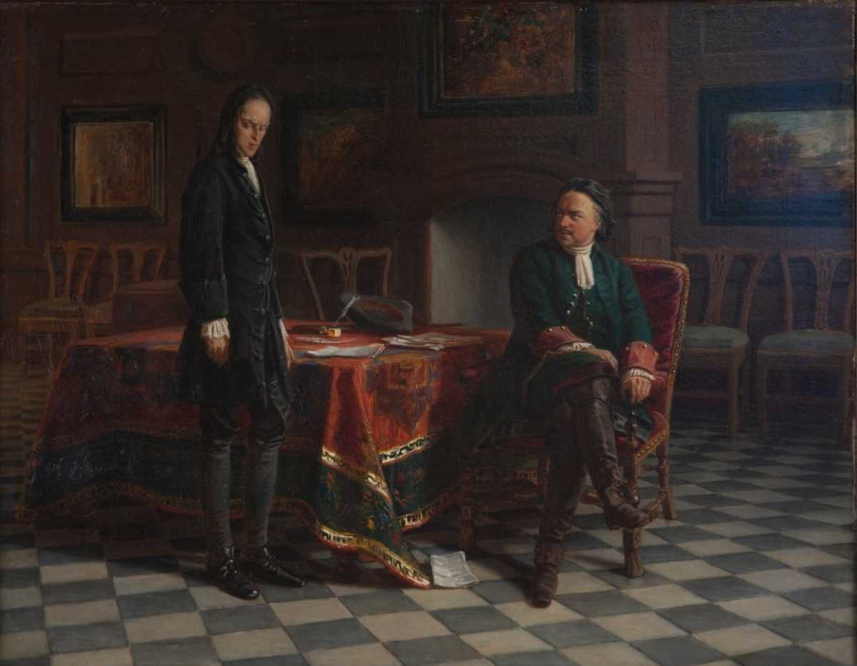 Н.Н. Ге, «Пётр I допрашивает царевича Алексея в Петергофе» (1874)