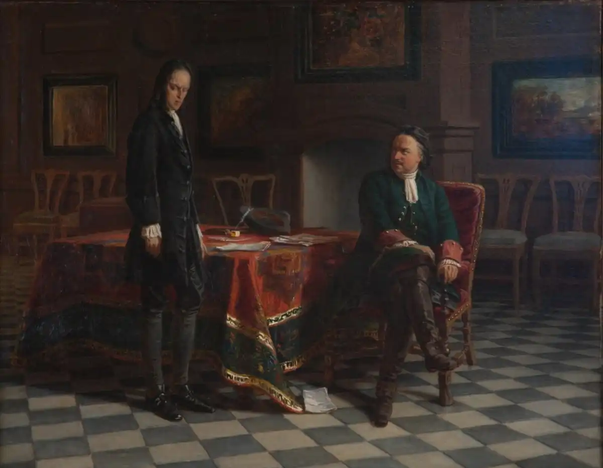 Н.Н. Ге, «Пётр I допрашивает царевича Алексея в Петергофе» (1874)