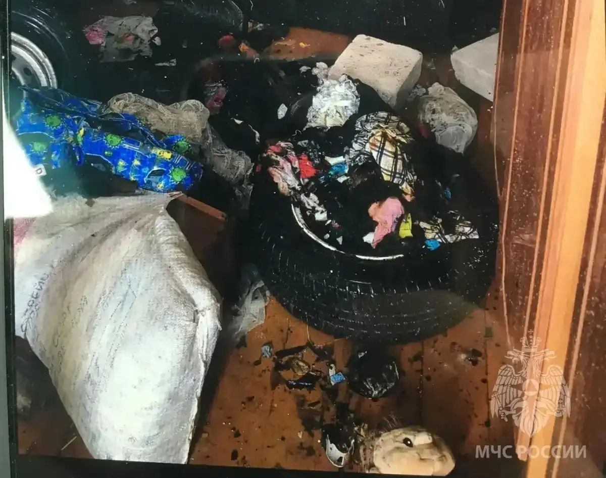 На месте возгорания обнаружили тлеющую покрышку и школьные тетради.