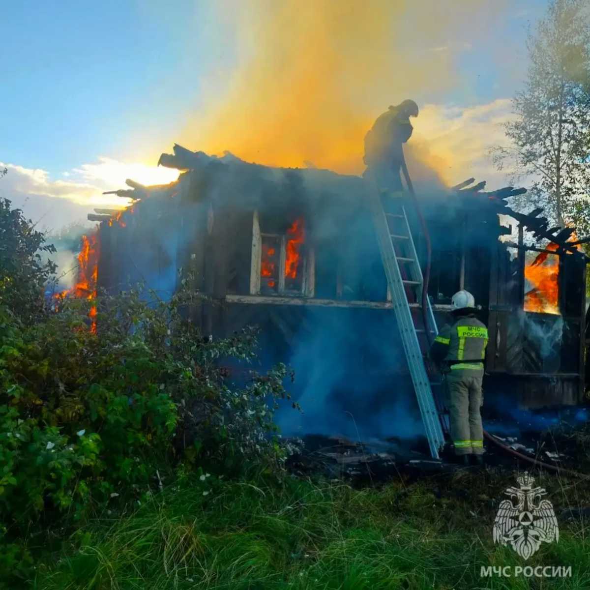 Пожар в деревне Взвад Старорусского округа Пожар в деревне Взвад Старорусского округа