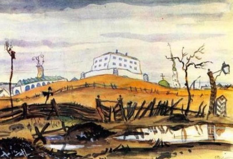 Эскиз занавеса "Провинциальный город" к спектаклю "Ревизор". 1933 года