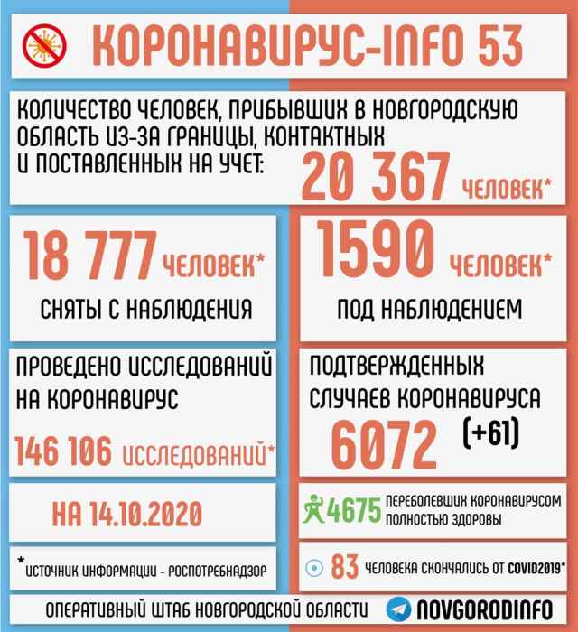 Наибольший прирост новых больных  отмечен в Великом Новгороде