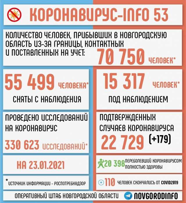 За весь период пандемии в Новгородской области зарегистрировано 22 729 случав заражения  COVID-19.