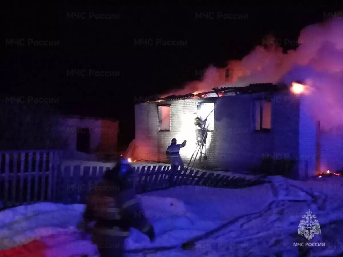 Пожарные тушат дом в деревне Рамушево Старорусского района.