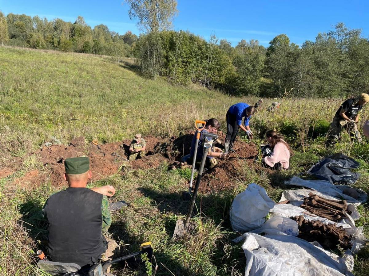 В Холмском районе поисковики нашли останки 21 красноармейца