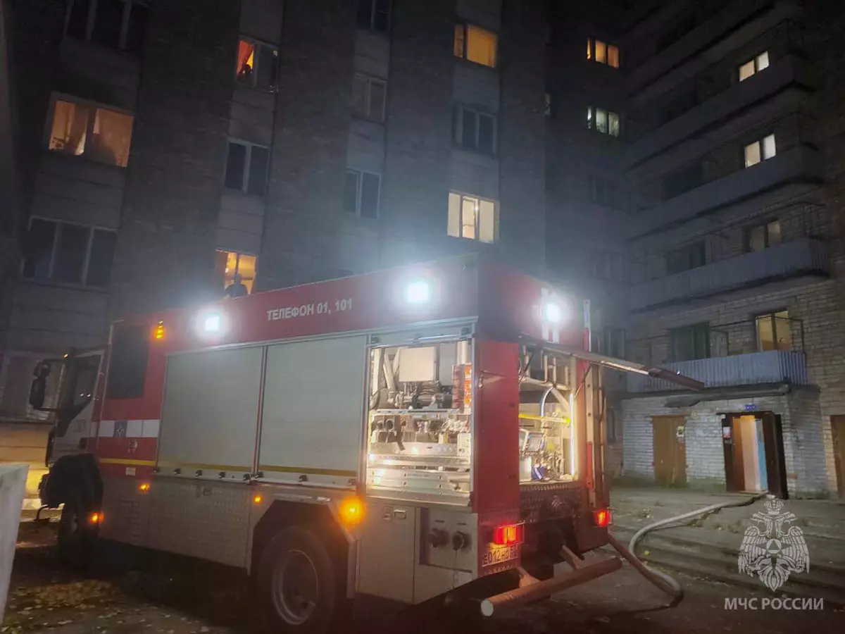 Ночью 21 октября в многоэтажном доме на улице Саши Устинова в Великом Новгороде загорелась кухня.