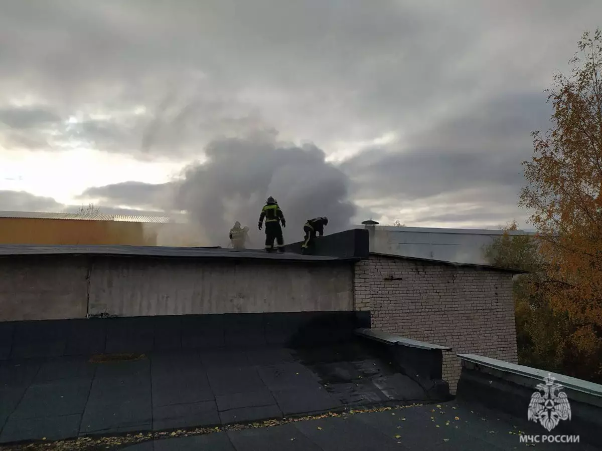 К прибытию пожарных горело на втором этаже производственного здания.