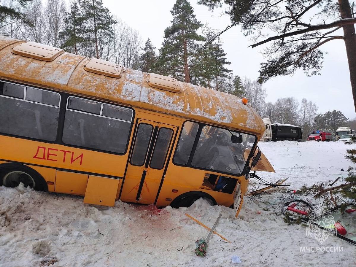 Дети ехали в школьной автобусе на экскурсию в Псков.