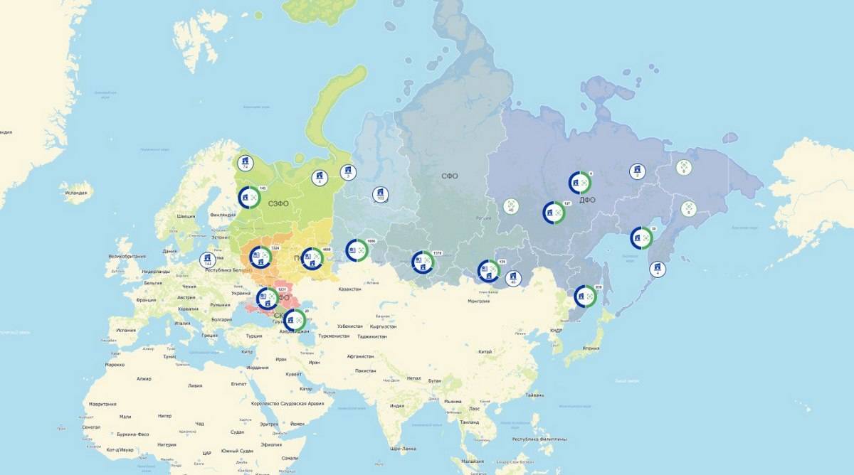 На карте размещено 108 площадок, расположенных на территории Новгородской области.